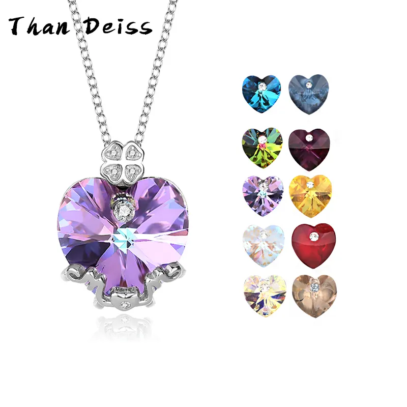 For Fit Swarovski Elements Crystal Luxury s925 Sterling Silver Heart Blue Heart of The Sea Clover Pendant