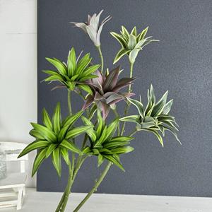 Fleur artificielle en soie Jinxi, type lys à 3 branches, bordure dorée, vert, violet, jaune, pour décoration de mariage - Product Image 2