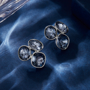 Geometric Stud Earrings S925 Silver Oval Crystal Bezel Setting Party Fashion Jewelry - Product Image 2