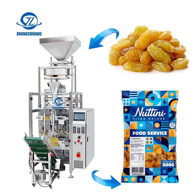 Automatic VFFS Oatmeal 1kg Puffed Sugar Beans Seeds Volumetric Cup Filler Filling Rice Granola Cereal Raisin Packing Machine