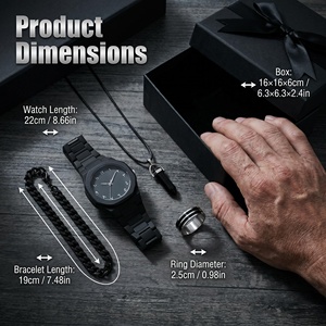 Set Regalo Lunaire da Uomo 5 Pezzi: Orologio Nero, Anello, Bracciale a Catena Cubana, Collana Gotica, Kit Accessori Punk Streetwear <span class=keywords><strong>per</strong></span> <span class=keywords><strong>Lui</strong></span> - Product Image 3