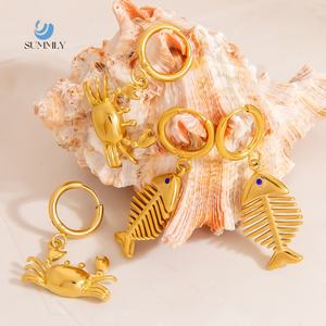 SUMMLY Vintage personalizado océano 18K chapado en oro pendientes de acero inoxidable oreja Clip mujeres joyería de moda fina - Product Image 1