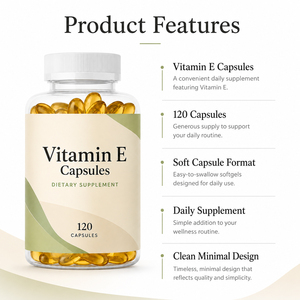 Complément alimentaire en gélules molles de vitamine E pour adultes, marque privée, pour la santé immunitaire et cutanée, soutien antioxydant, certifié GMP (ne convient pas aux nouveau-nés) - Product Image 2
