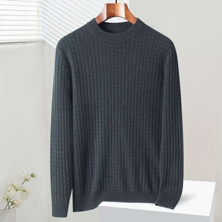 Kustom Logo Fashion Pullover pria rajutan bergaris Polo kerah kemeja leher Sweater