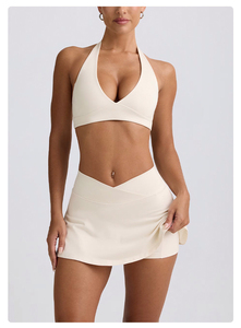 Ensemble <span class=keywords><strong>de</strong></span> jupes <span class=keywords><strong>de</strong></span> sport pour femmes, avec soutien-gorge antichoc à dos nu et jupes taille V ajustées, pour le <span class=keywords><strong>golf</strong></span>, le tennis, la gym, le yoga, la course et le fitness en extérieur - Product Image 2