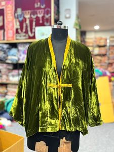 Kimono en velours de soie réversible brodé, style bohème, fait main, motif botanique, col en V, décontracté, toutes saisons - Product Image 1
