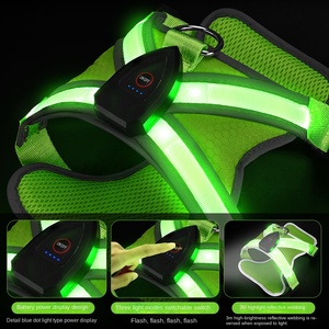 USB şarj edilebilir aydınlık Pet köpek yelek katı desen naylon göğüs askısı renkli LED Fiber optik ile hiçbir çekme köpek koşum - Product Image 5