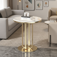 Table basse ronde de luxe légère avec cadre en métal et plateau en ardoise - Design moderne pour salon et chambre à coucher, utilisation en petit appartement