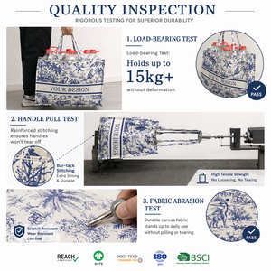 Bolsa de Tela Reutilizable de Gran Capacidad con Diseño Floral Azul Vintage Personalizada de Alta Calidad para Supermercado con Asa Resistente - Product Image 2
