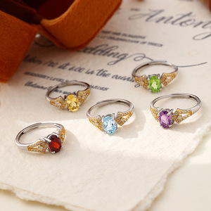 Bagues ajustables en argent 925 plaqué or bicolore avec pierres naturelles pour femmes, bijoux de mariée et de soirée, vente en gros - Product Image 3