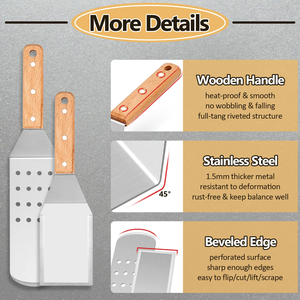 4 PCS Long Griddle Spatula Set- Teppanyaki Spatulas and Griddle Scraper with Wooden Handle - Product Image 3