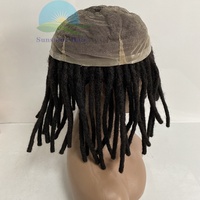 100 fait à la main mâle cheveux dreadlock naturel perruque indien noir hommes mâle postiche hommes toupet blanchi noeuds pleine dentelle dreadlock