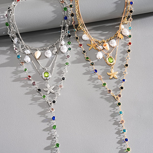 Collana Multistrato Boho a Tema Oceano con Ciondoli a <span class=keywords><strong>Stella</strong></span> Marina, Conchiglia e Perle, Collana con Catena <span class=keywords><strong>di</strong></span> Perline <span class=keywords><strong>di</strong></span> Cristallo Colorate per Donna - Product Image 6