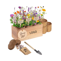 Kit de plantation DIY écologique en bois de coco, mélange de fleurs sauvages, kit de culture comprenant des fleurs sauvages annuelles et vivaces, des jardinières en toile de jute, du terreau