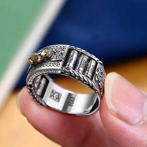 2024 Pixiu Feng Shui Anillo Amulet Ring Retro Mannen Opp Tas Verzilverd Legering Topaz Een Kwaliteit Verstelbare Verjaardag Unisex 12 Stuks - Product Image 4