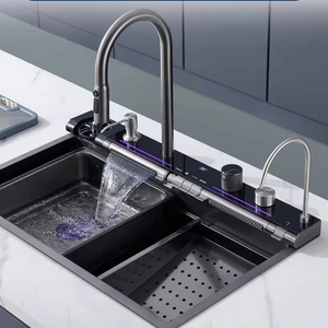 OKIE 304 Stainless Steel Contemporary <strong>Kitchen</strong> Sink Set Single Bowl Waterfall Pull-Out Faucet for Household Hospital Use <strong>Apron</strong> - Product Image 1