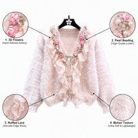 Maßgefertigte Handgemachte Blumen-Perlen-Diamant-Rüschen Nerz-Samt Strickjacke Damen Herbst- und Winter-Design Gestrickter Cardigan