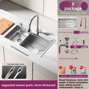 Fregadero de Cocina Grande de un Solo Tazón, <span class=keywords><strong>Xiaomi</strong></span>, con Relieve de Grano, Acero Inoxidable 304 de 4mm de Grosor, Diseño Moderno y Sencillo, con Grifo Extraíble - Product Image 6