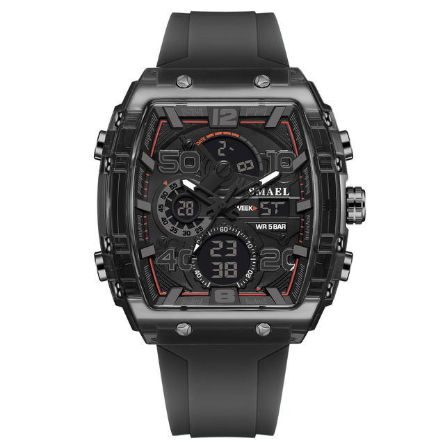Men's Sports Casual Analog-Digital Watch 10m Water Resistant Silicone Dual-Screen Display Night Light Function LED Display Auto