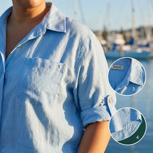 Chemise ample <span class=keywords><strong>en</strong></span> lin massif personnalisée Auckland <span class=keywords><strong>Nouvelle</strong></span>-<span class=keywords><strong>Zélande</strong></span> pour femme, bleu ciel, quatre poches, manches retroussables, grandes tailles NZ 12-26 - Product Image 2