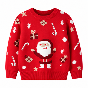 <span class=keywords><strong>Pull</strong></span> en viscose tricoté à col rond pour enfants, garçons et filles, style occidental, dessin animé de Noël, extensible, pour l'automne et l'hiver - Product Image 1