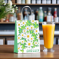 Tas Belanja Hadiah Ramah Lingkungan dari Kertas Daur Ulang dengan Tali Serut, Cetak Logo, untuk Pakaian dan Sepatu, dengan Desain Lukisan Bunga
