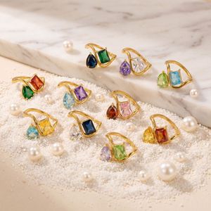 <span class=keywords><strong>Boho</strong></span> Farbenfroher Geburtsstein-Schmuck Luxuriöse Personalisierte Edelstein-Ringe Vergoldete Edelstahl-Bandringe für Damen und Herren - Product Image 1