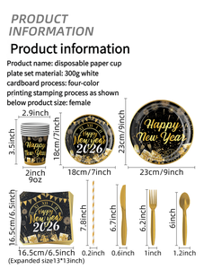 2026 New Black Gold năm mới hạnh phúc giấy tấm Đảng Bộ đồ ăn Set năm mới lễ hội trang trí và sắp xếp Kit - Product Image 3