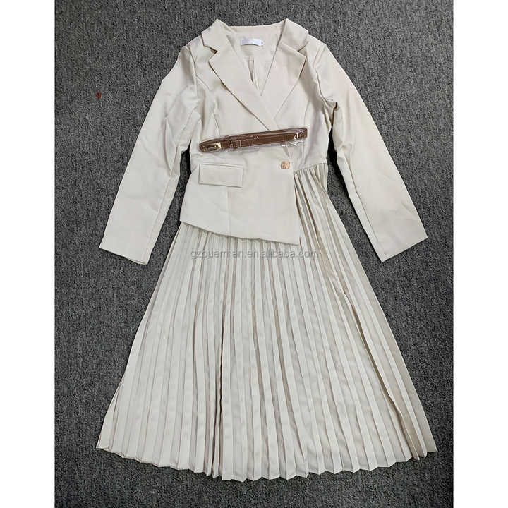 Fashion Formal Clothes Long Sleeve Pleated Suit Dress Solid Color Office Lady Professional Business Midi Long Casual Dresses