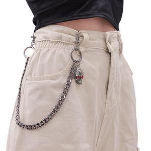 Cadena de cintura Skeleton de aleación de zinc negro con colgante de calavera de ojo rojo de una sola pieza, estilo Hip Hop de Halloween, cadena corporal de moda - Product Image 1