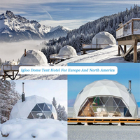 Dôme de glamping de luxe pour 6 personnes, structure en aluminium moderne + polycarbonate, avec rideaux de salle de bain