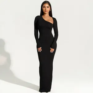 चैनल ट्रेंडी 2023 असममित गर्दन लंबी आस्तीन काले महिला सुंदर लंबी शादी के अतिथि कपड़े