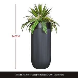 Grand vase cylindrique rayé en fibre de verre sur pied, décoration moderne pour la maison et l'hôtel, pot à fleurs pour plantes vertes - Product Image 5