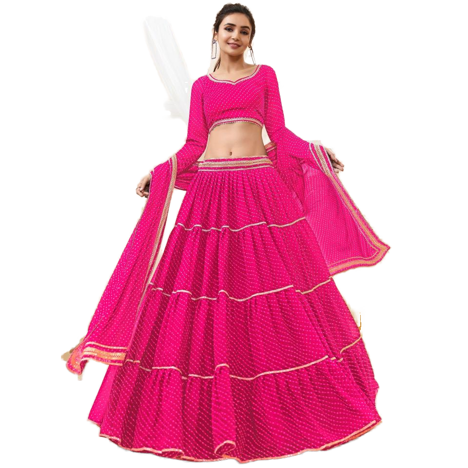 Charming Pink Leheriya Printed Georgette Traditional Lehenga Choli for Mother of the Bride