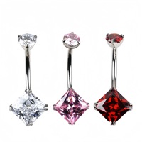 Anneau de nombril carré en titane ASTM F136 à filetage interne avec incrustation de zircon, barbell banane, bijoux de piercing, vente en gros, cadeau