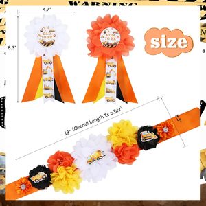 Kit de ceinture de maternité et de ceinture de ventre pour baby shower thème Construction, couleur orange, avec épingles de corsage pour future maman et future papa - Product Image 6