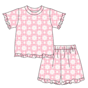 GSSO3338 Conjunto de Verano Personalizado para Niña Pequeña, Estampado de Flores Rosas, Ropa de Verano para Niñas al por Mayor, Conjunto de Manga Corta - Product Image 3
