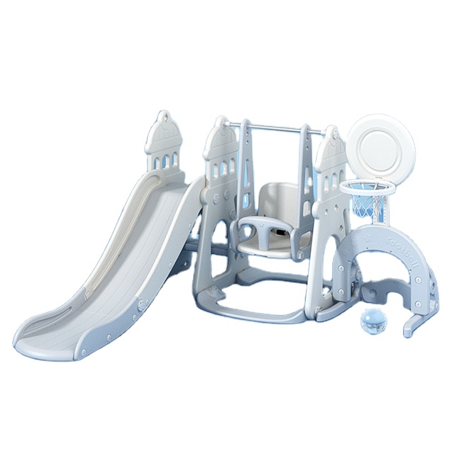 New 4-in-1 Indoor Playground Kids Playground Plastic Slide And Swing Set Children White Slide