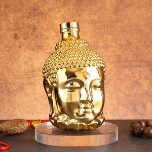 La bouteille en verre électroplaqué est disponible en couleur dorée et a une grande capacité en forme de tête de Bouddha - Product Image 4