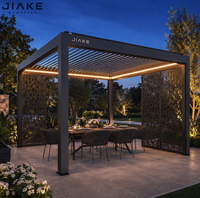 Aluminium-Lamellenpergola mit LED-Beleuchtung und Sichtschutz-Seitenwänden für Garten, Nachtessen und Terrasse