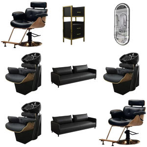 Juego de Muebles de Salón Modernos en Negro, Cuero Sintético de PU, Incluye Silla de Lavado de Cabello con Lavabo Negro y Carrito de Barbería - Product Image 1