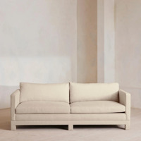 Canapé moderne en lin crème 3 places avec accoudoirs, base sur socle, mobilier de salon, ensemble de canapés minimalistes pour appartement, maison ou bureau