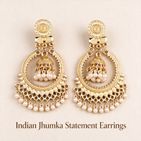 Anting-anting Jhumka India Antik Berlapis Emas, Anting-anting Gantung Bulat, Anting-anting Bohemian dengan Mutiara dan Rumbai untuk Wanita