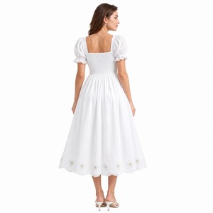 Abito Midi da Donna in Voile <span class=keywords><strong>di</strong></span> Cotone 160GSM con Collo Quadrato e Maniche a Sbuffo, Ricamo Svizzero Edelweiss, Stile Alpino Personalizzato - Product Image 3