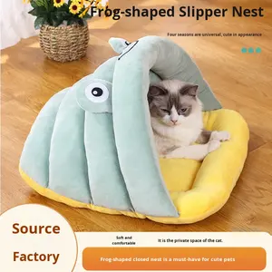 Niedliches Kleines Froschförmiges Stoff-Haustierbett für Katzen mit Halbgeschlossener Form für Alle Jahreszeiten Geeignet Entzückendes Tunnelbett - Product Image 4