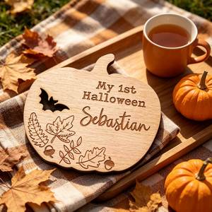 <b>Personalised</b> Baby's First Halloween Pumpkin <b>Wooden</b> Handmade <b>Sign</b> Social Media Photo Prop Milestone Keepsake Decoration Baby 1st - Product Image 4