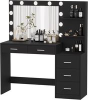 Coiffeuses modernes design de luxe grande table de maquillage vanités miroir verre noir vanité bureau pour le maquillage avec miroir lumière