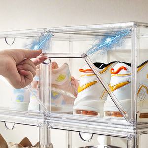 자석식 아크릴 스니커즈 박스 조립식 투명 신발 정리함 접이식 플라스틱 신발 보관 컨테이너 박스 랙 - Product Image 1