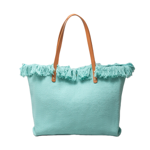 Sac à main de plage de luxe DZ pour femmes, grand sac de voyage à franges, sac fourre-tout à deux poignées, fermeture ouverte, sac en toile vierge tissé - Product Image 1