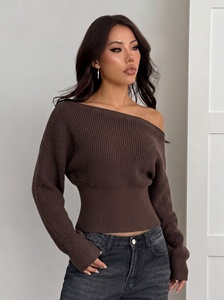Maglione da donna Y2K casual a maniche lunghe a pipistrello, scollo a barca, in <span class=keywords><strong>maglia</strong></span> a costine, crop top a vita alta con orlo slim - Product Image 5